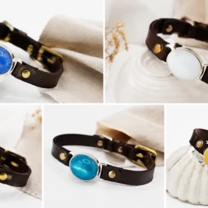 bracelet leather Leather Bracelet with Oval Stone